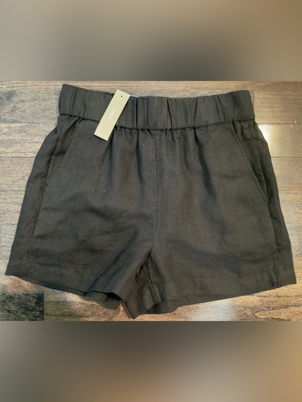 NWT J.Crew Tropez Linen Shorts Black XXS Smocked Waist Pockets Summer CA384